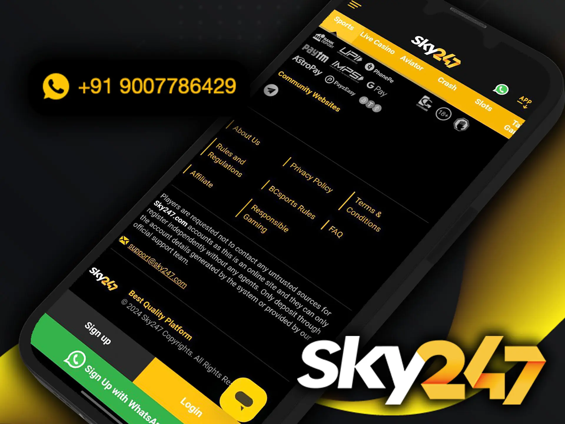 Give us a call at the Sky247 support number to resolve any queries regarding our sports betting markets or slot games.