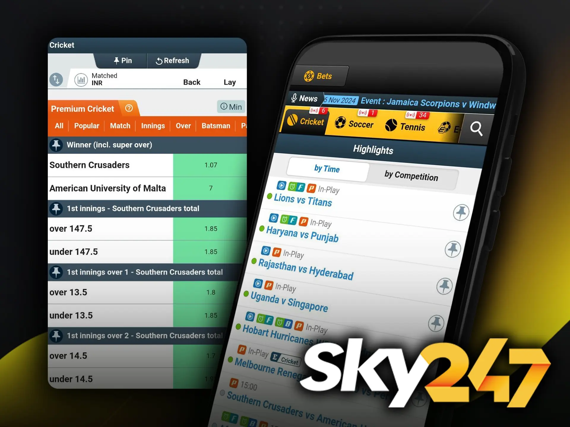 The Sky247 app provides a stable, reliable platform for all your cricket wagering needs.