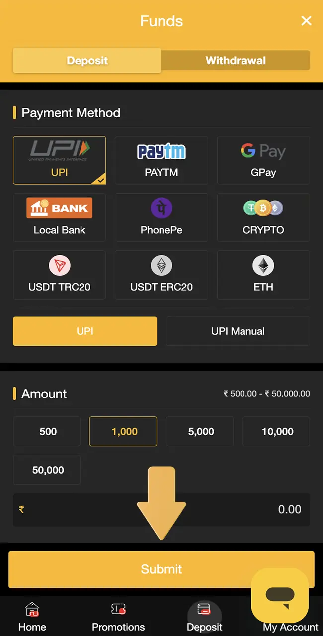 Once you've confirmed the payment, your funds will be ready, and you can dive into our casino games or place your sports bets.