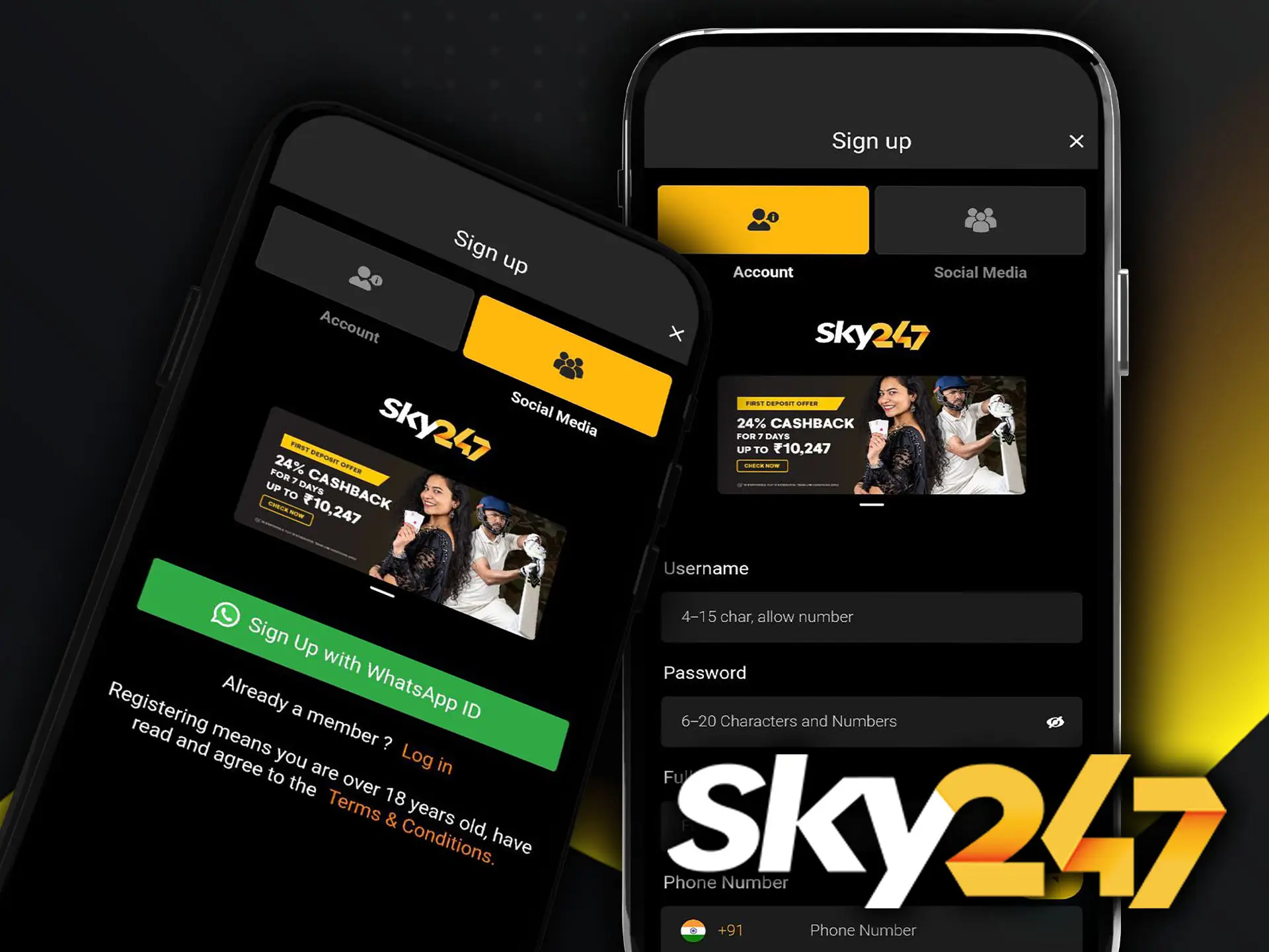 The Sky247 app makes the sign-up process incredibly fast—just a couple of taps and you're in.