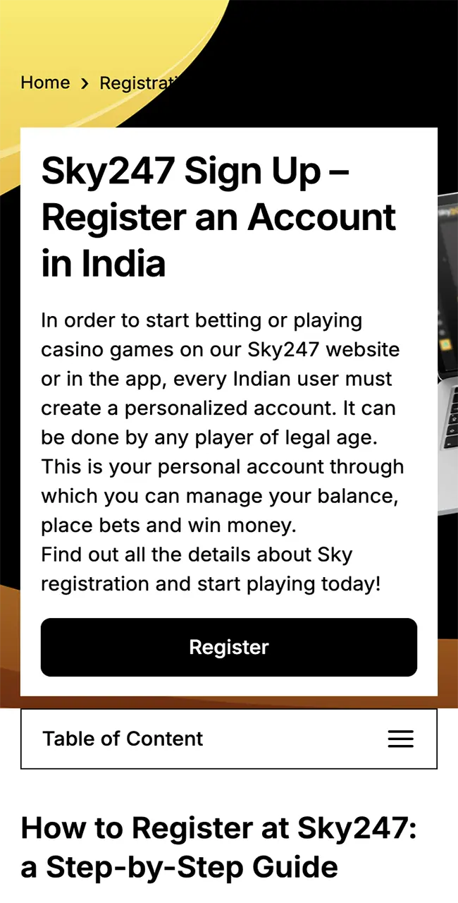 Tap the button below to kick off your Sky247 registration.