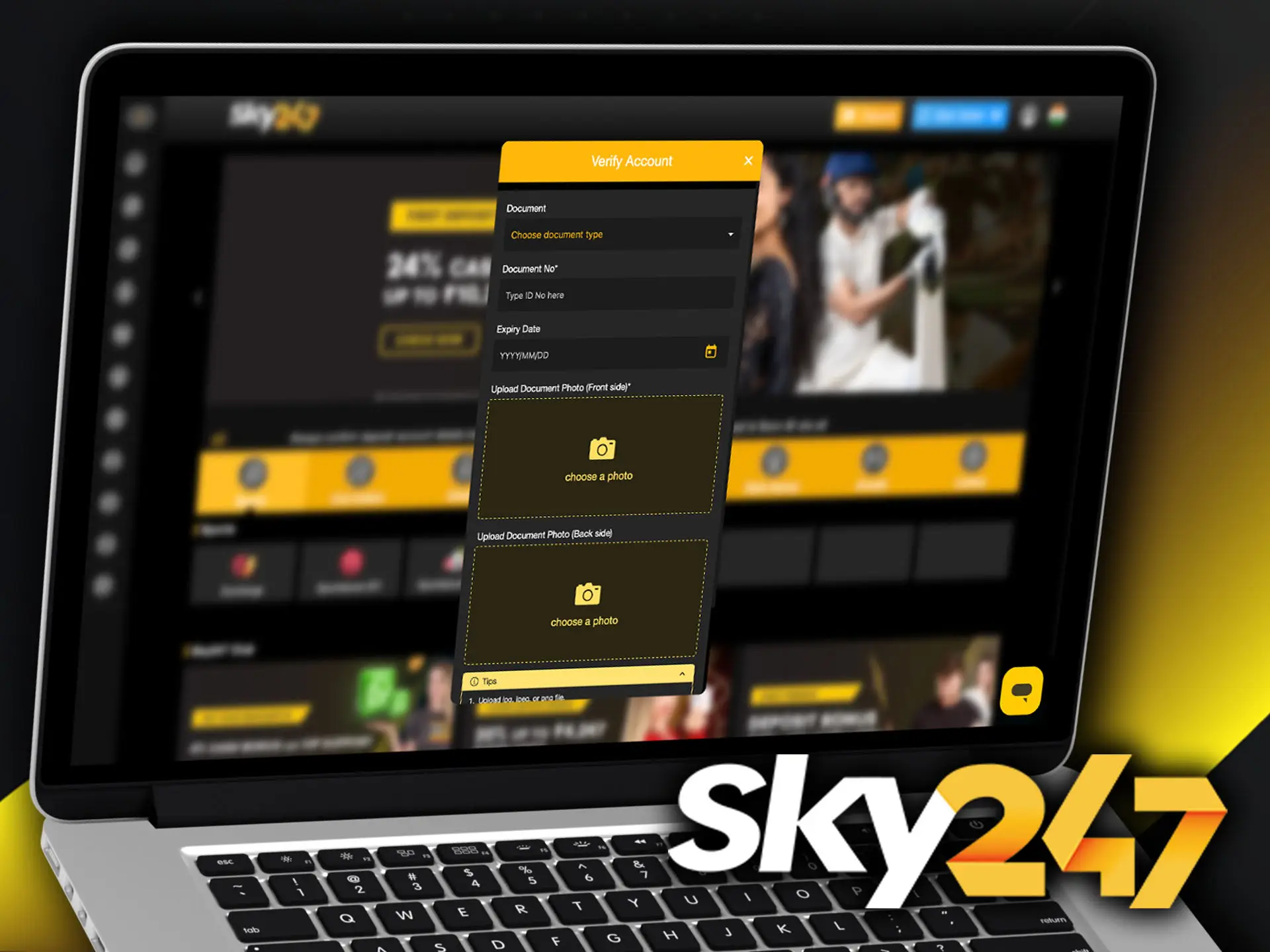 Verify your Sky247 account to unlock the platform's full range of features and limits.