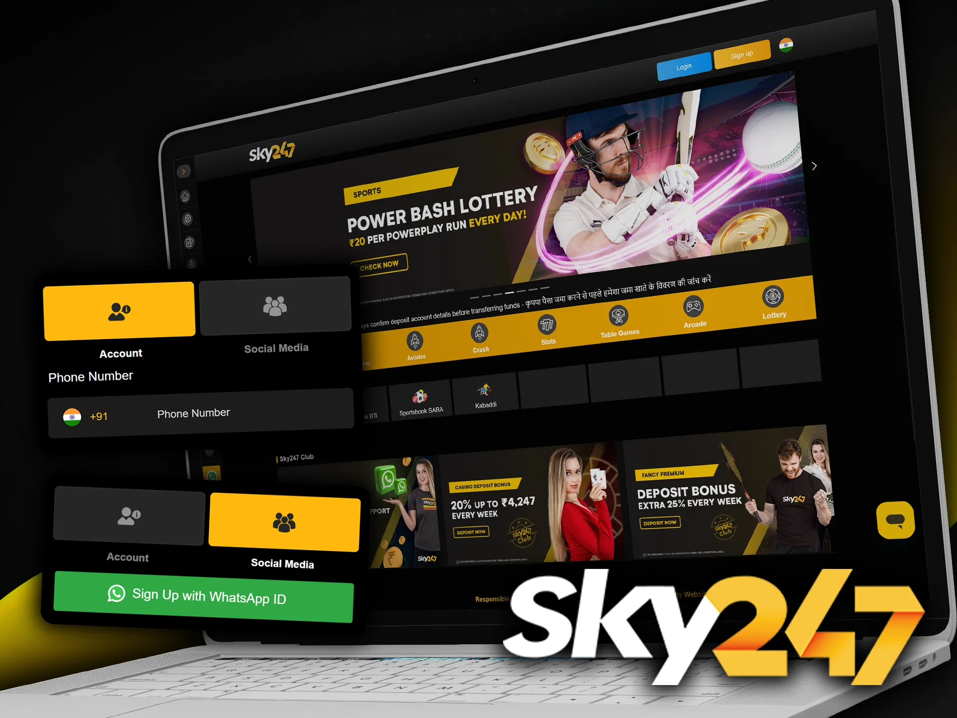 There are several convenient methods available for signing up with Sky247.