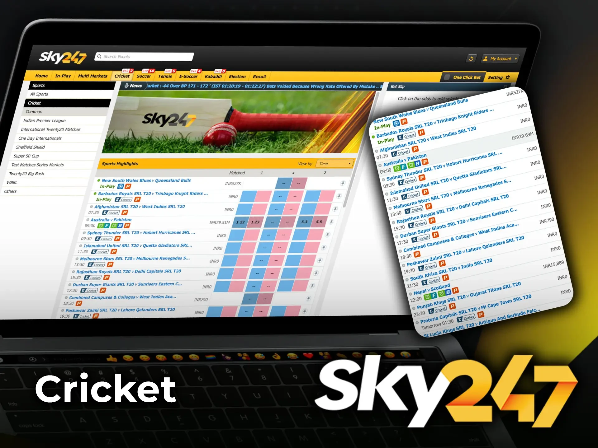 Browse the full list of cricket tournaments available for online wagering at Sky247.