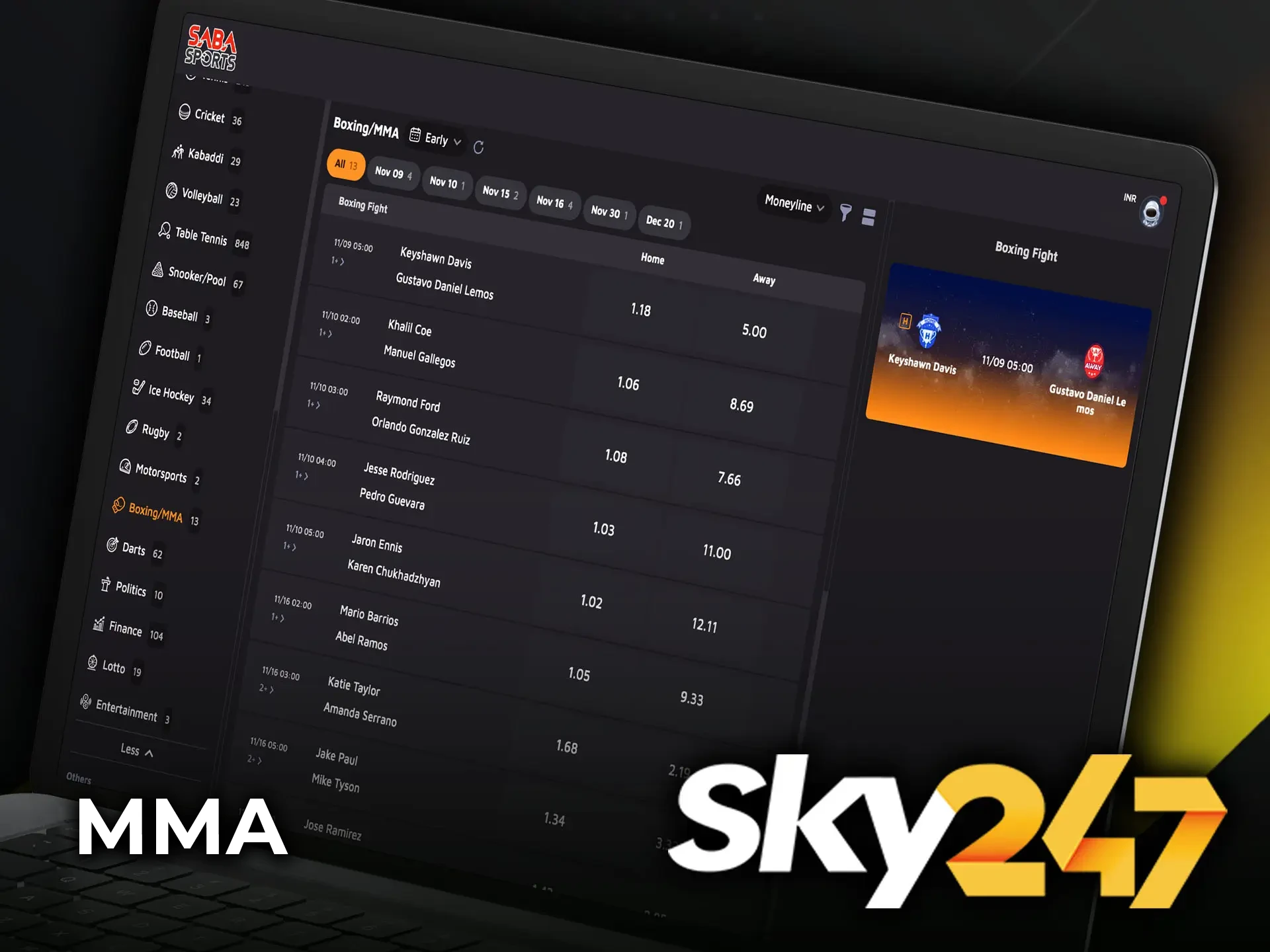 Back your favorite MMA champions or find value in the underdogs at Sky247.