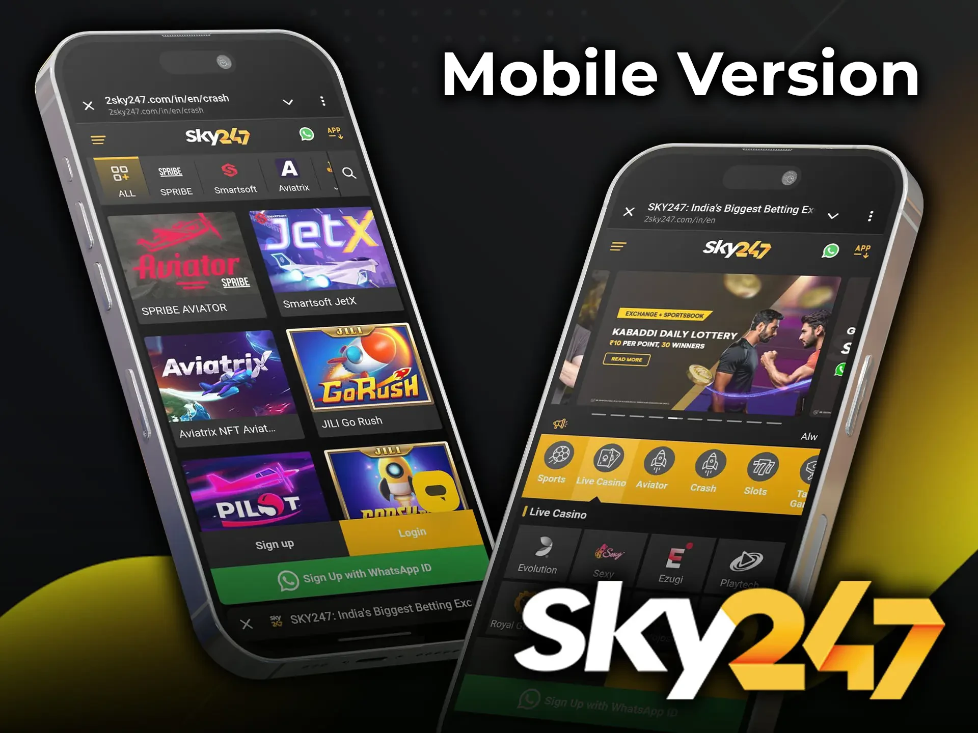 The Sky247 mobile site is designed for ease of use, featuring a clean and intuitive interface.