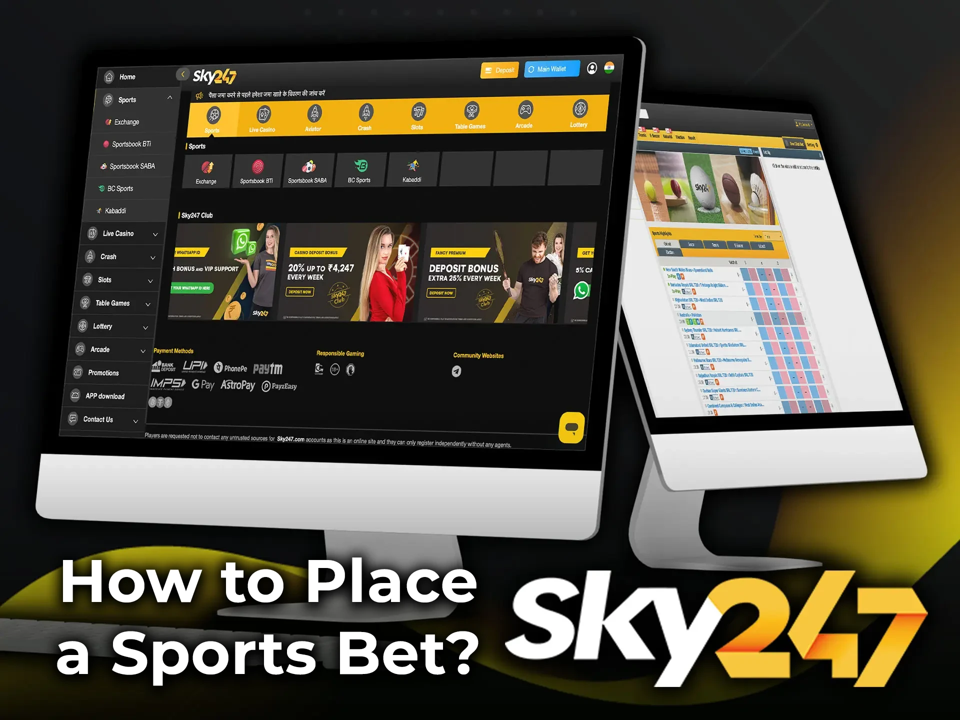 As soon as your registration is complete, you can immediately start placing bets on the Sky247 platform.