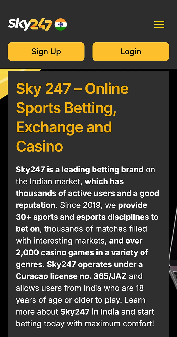 Click the button to go straight to the official Sky247 homepage.