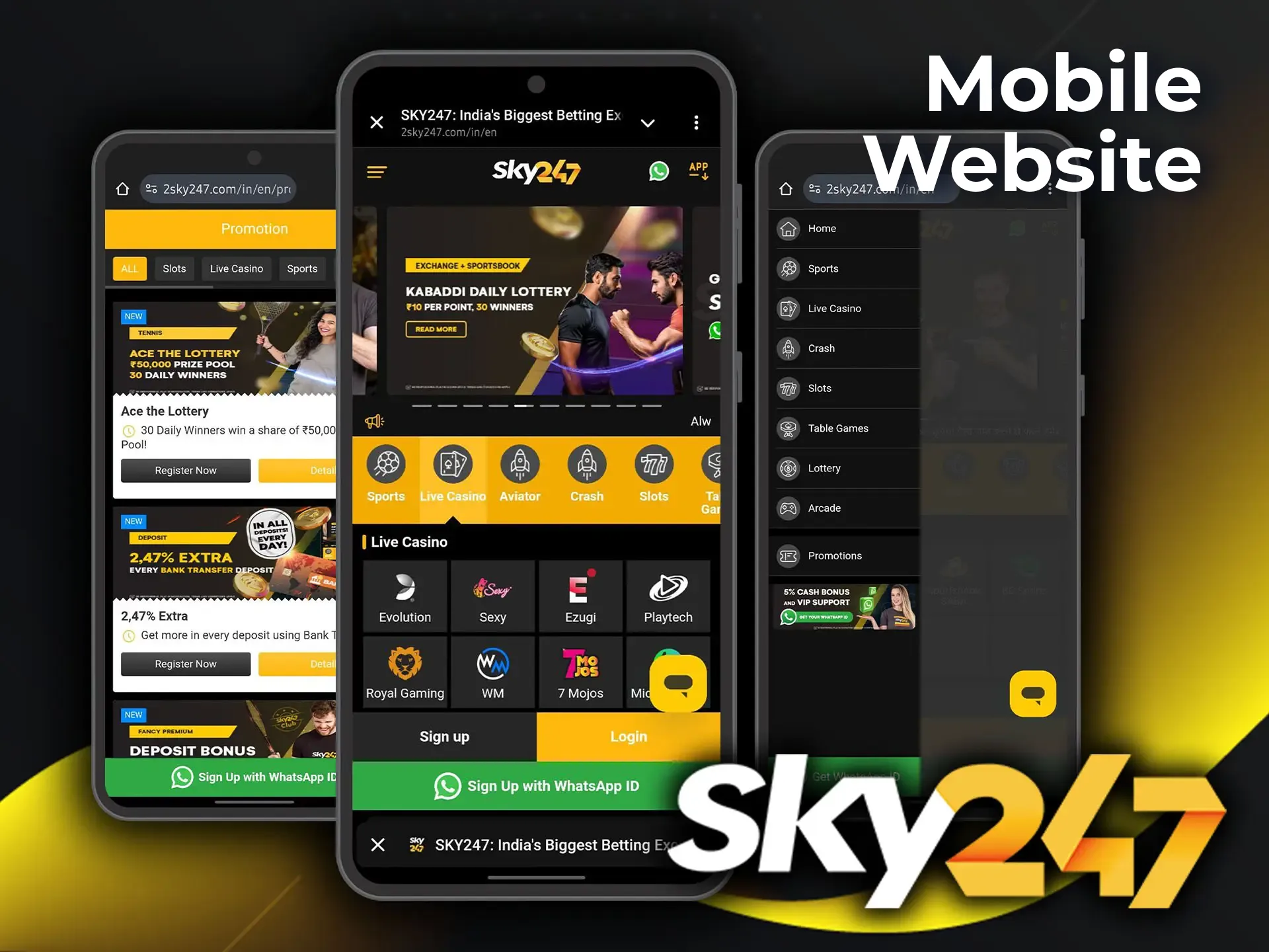 The mobile web version of Sky247 is highly stable, ensuring your games and bets are always accessible.