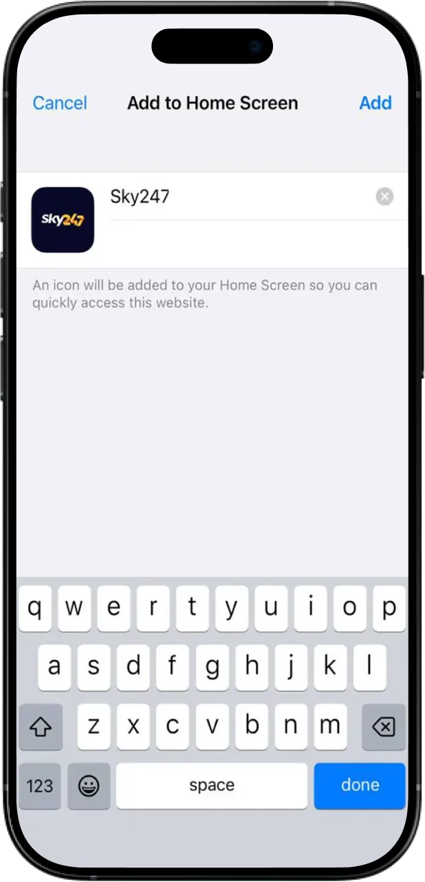 Place the Sky247 shortcut on your iOS home screen and launch the app.