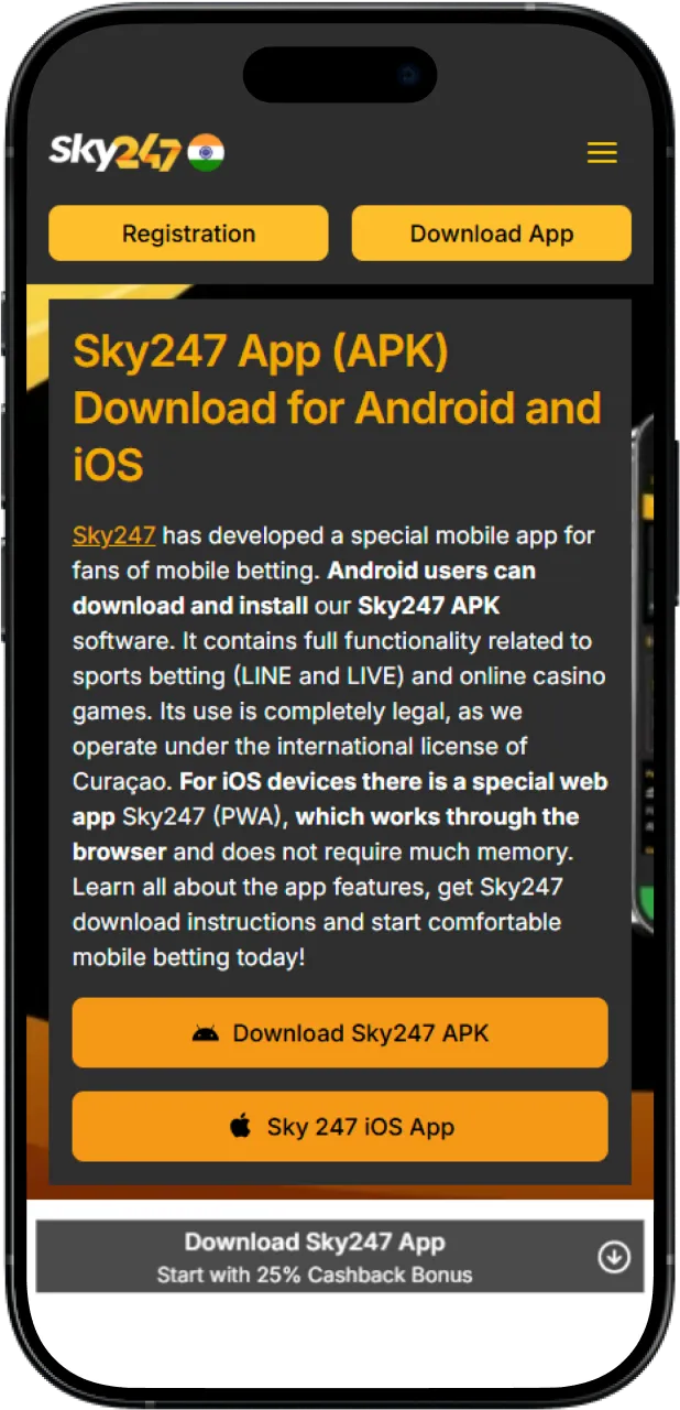 Select the option to get the Sky247 app specifically for iOS devices.