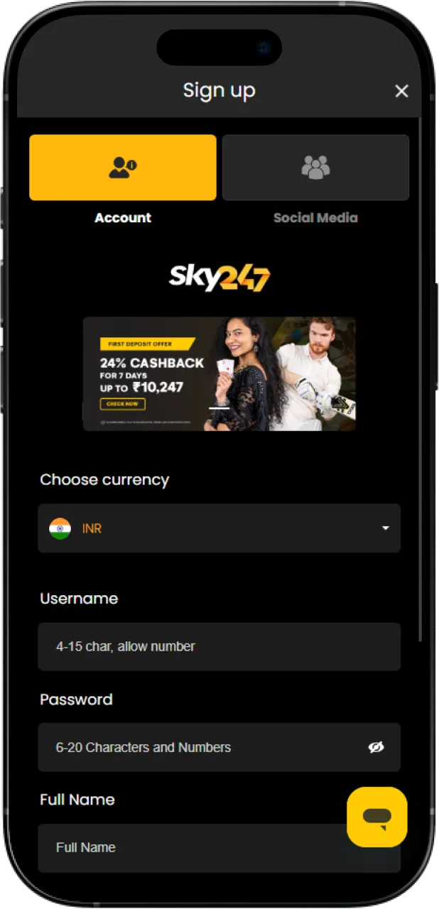 Please make sure you have a registered Sky247 account before proceeding with the app setup.