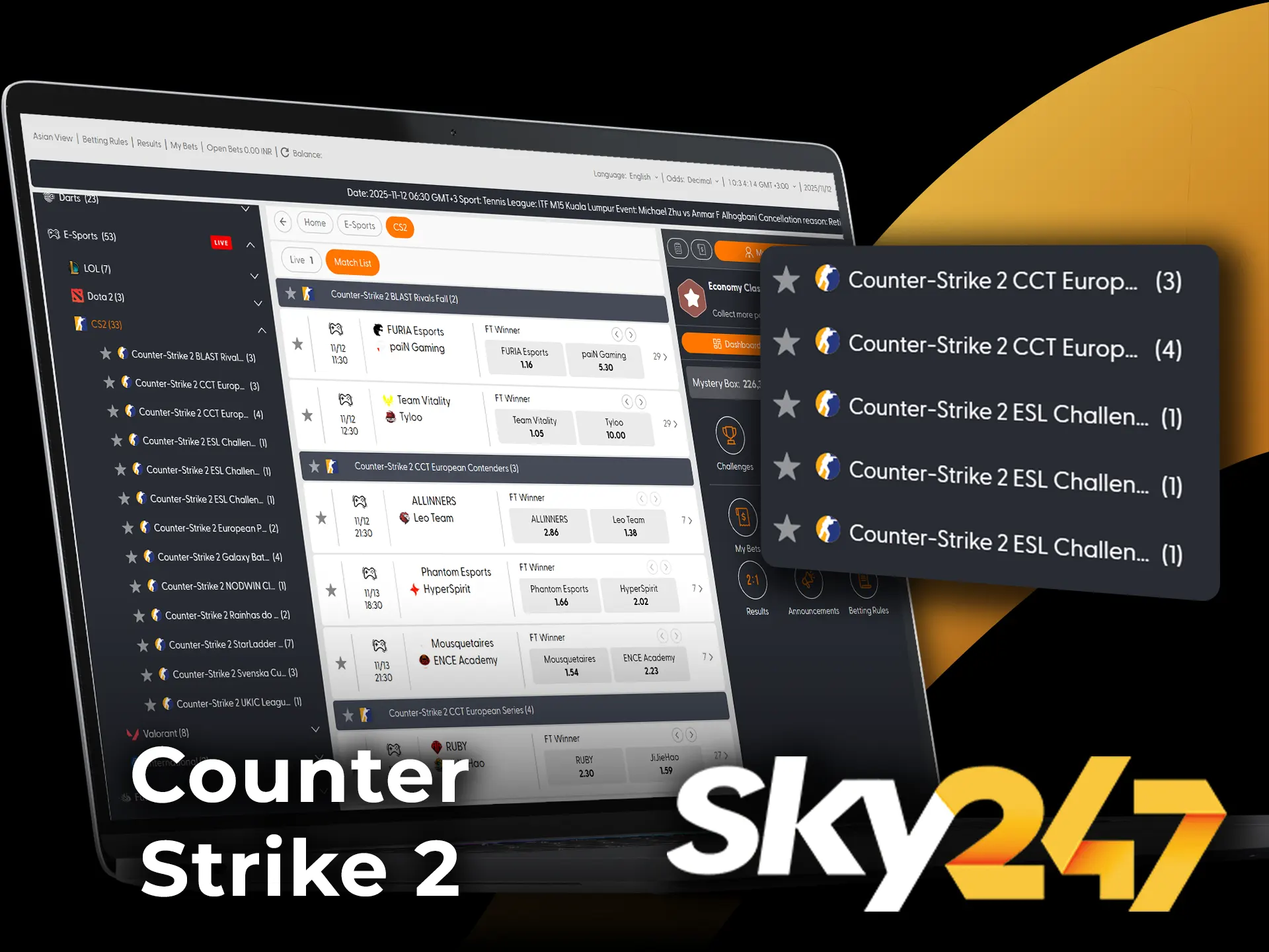 Experience the thrill of Counter-Strike 2 esports on the Sky247 platform.