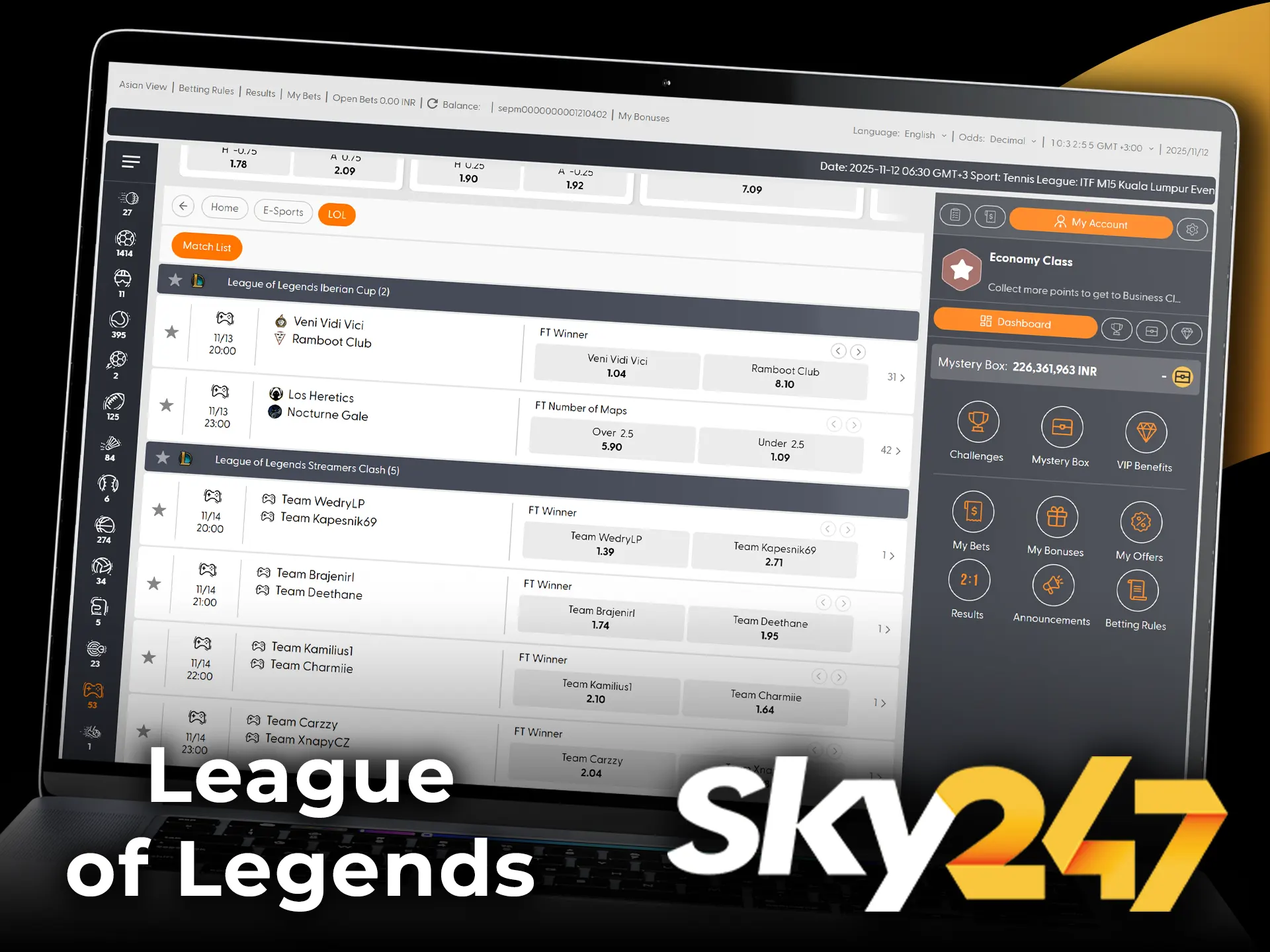 Dive into the action and bet on League of Legends events at Sky247.