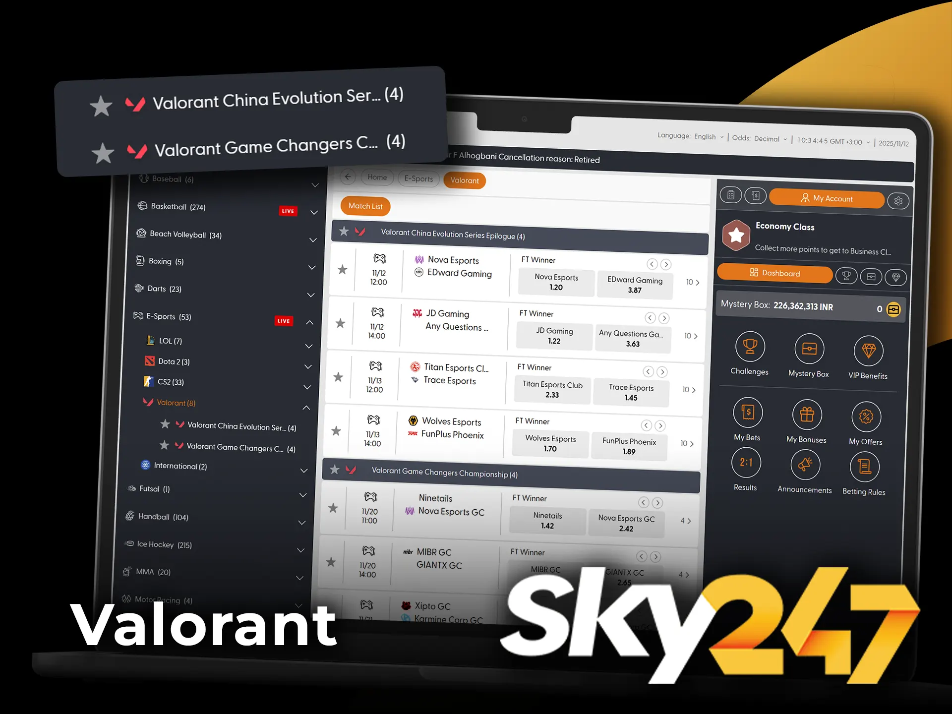 Watch the best Valorant plays and place your bets on Sky247.
